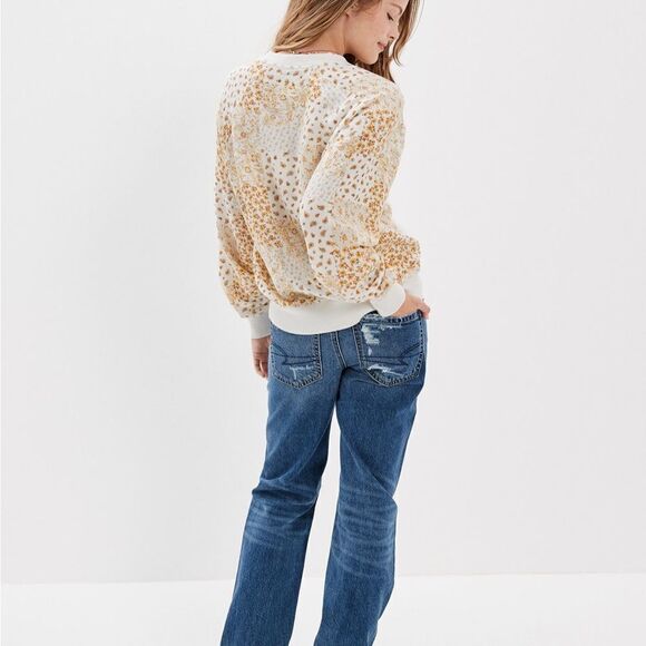 AE XXL Bandana Patchwork White Natural Yellow Print Crewneck Sweatshirt - Picture 2 of 16